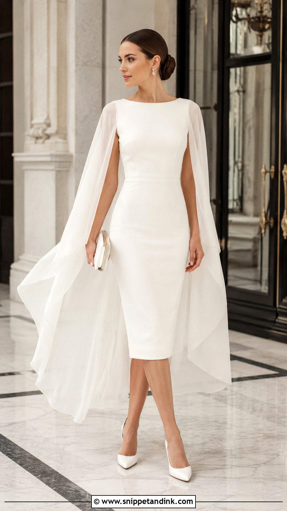 Cape Sleeve Bridal Cocktail Dress With Pointed Heels - Snippet and Ink - 20 Bridal Cocktail Dress Ideas