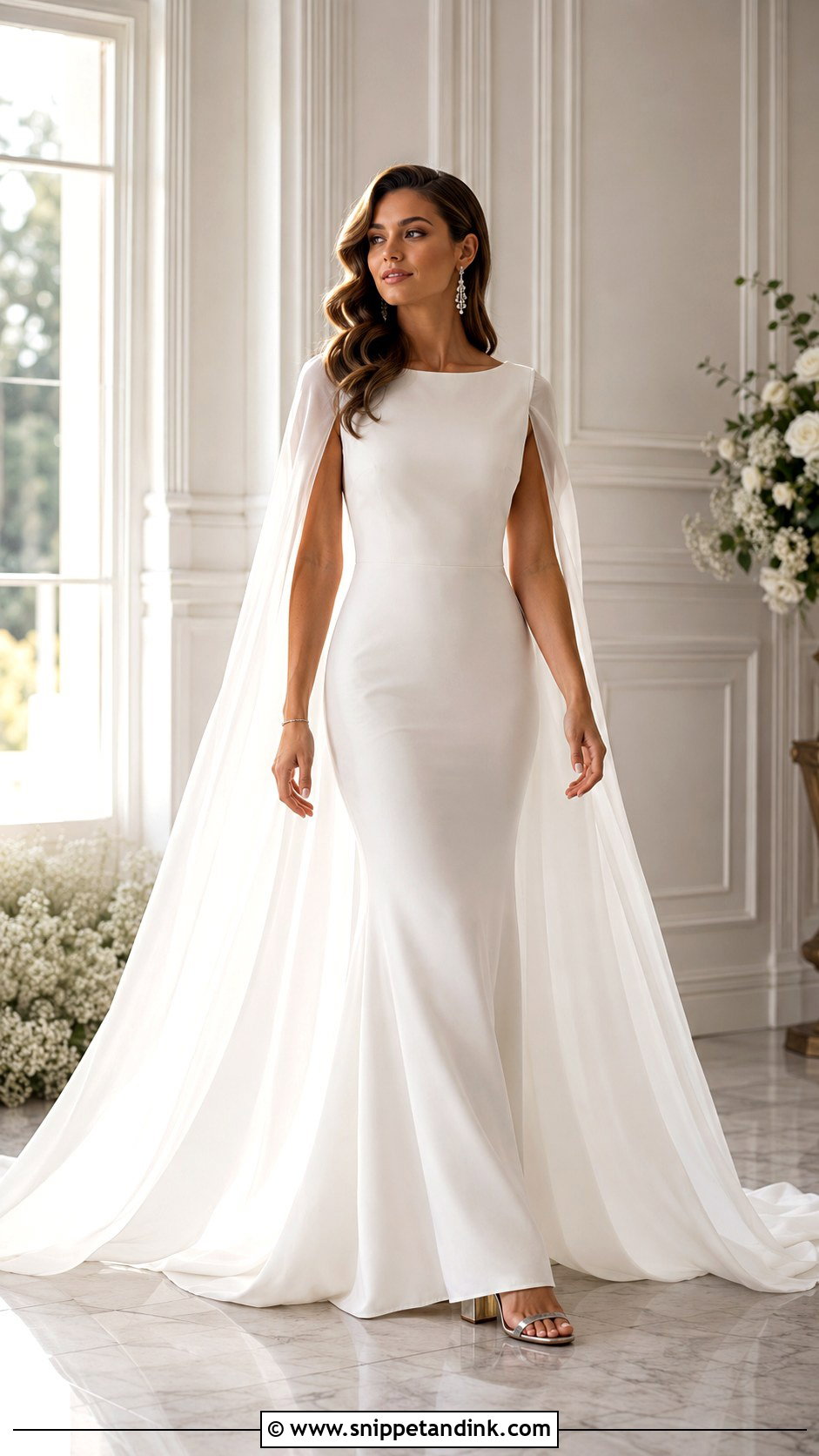 Cape Sleeve Bridal Gown With Crystal Earrings - Snippet and Ink - 20 Carry Bridal Style Ideas