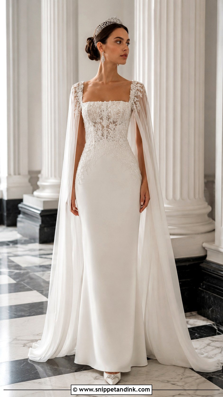 Cape Sleeve Bridgerton Wedding Dress - Snippet and Ink - 20 Bridgerton Inspired Wedding Dresses