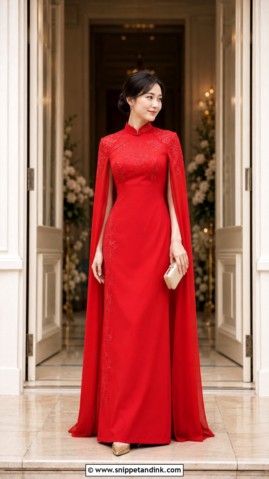 Cape Sleeve Cheongsam Wedding Dress - Snippet and Ink - 20 Cheongsam Wedding Dress Ideas