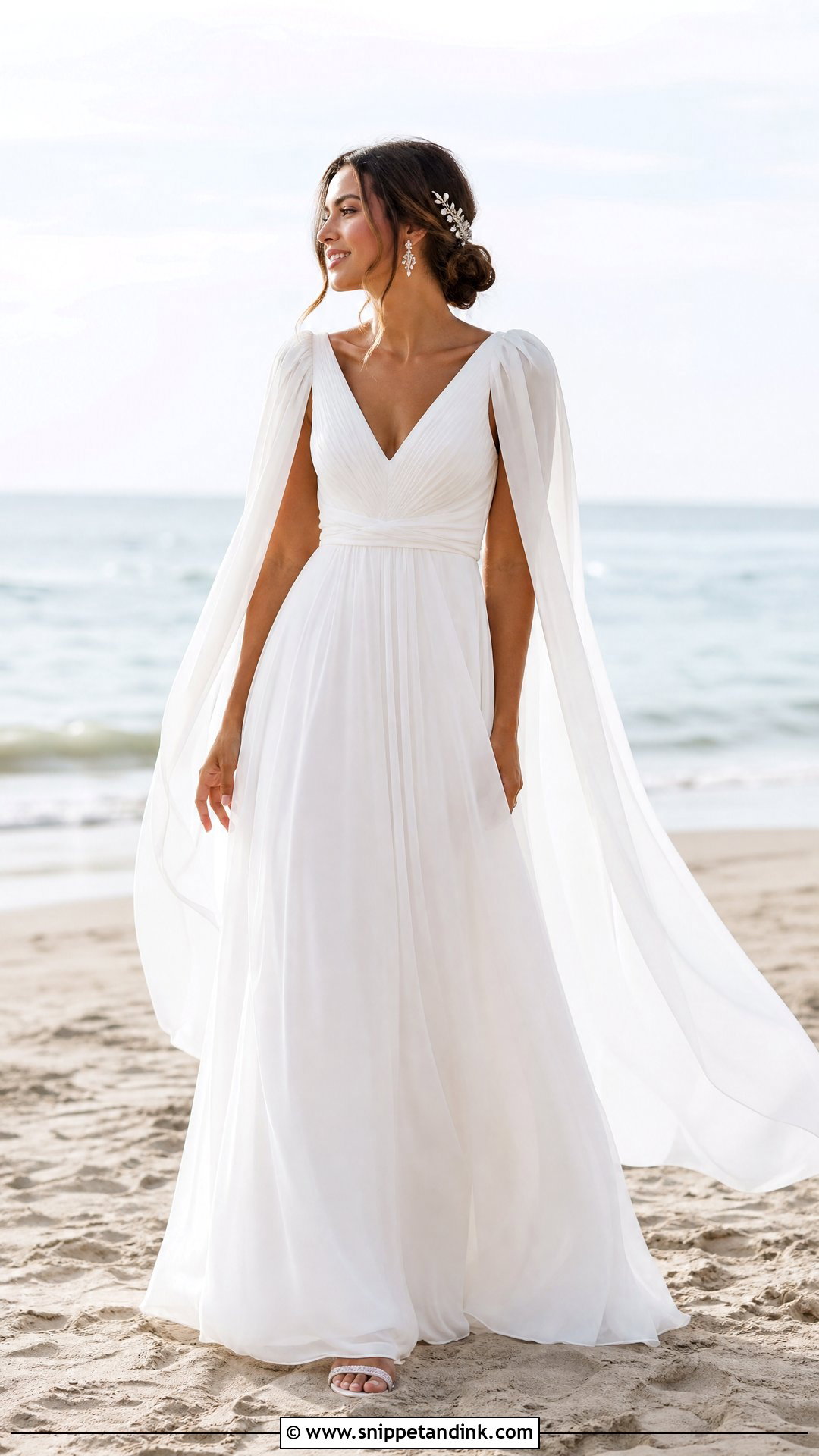 Cape Sleeve Chiffon Wedding Dress - Snippet and Ink - 20 Unique Wedding Dress Inspiration Ideas