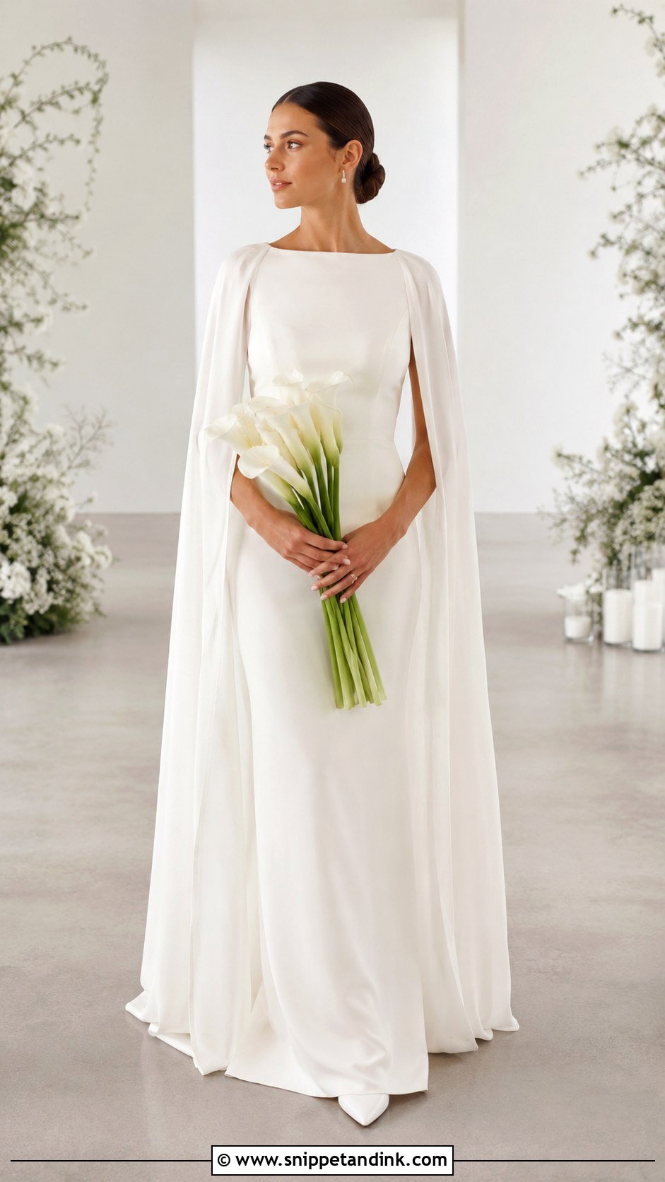 Cape Sleeve Column Wedding Dress - Snippet and Ink - 20 Classy Modern Simple Wedding Dress Ideas