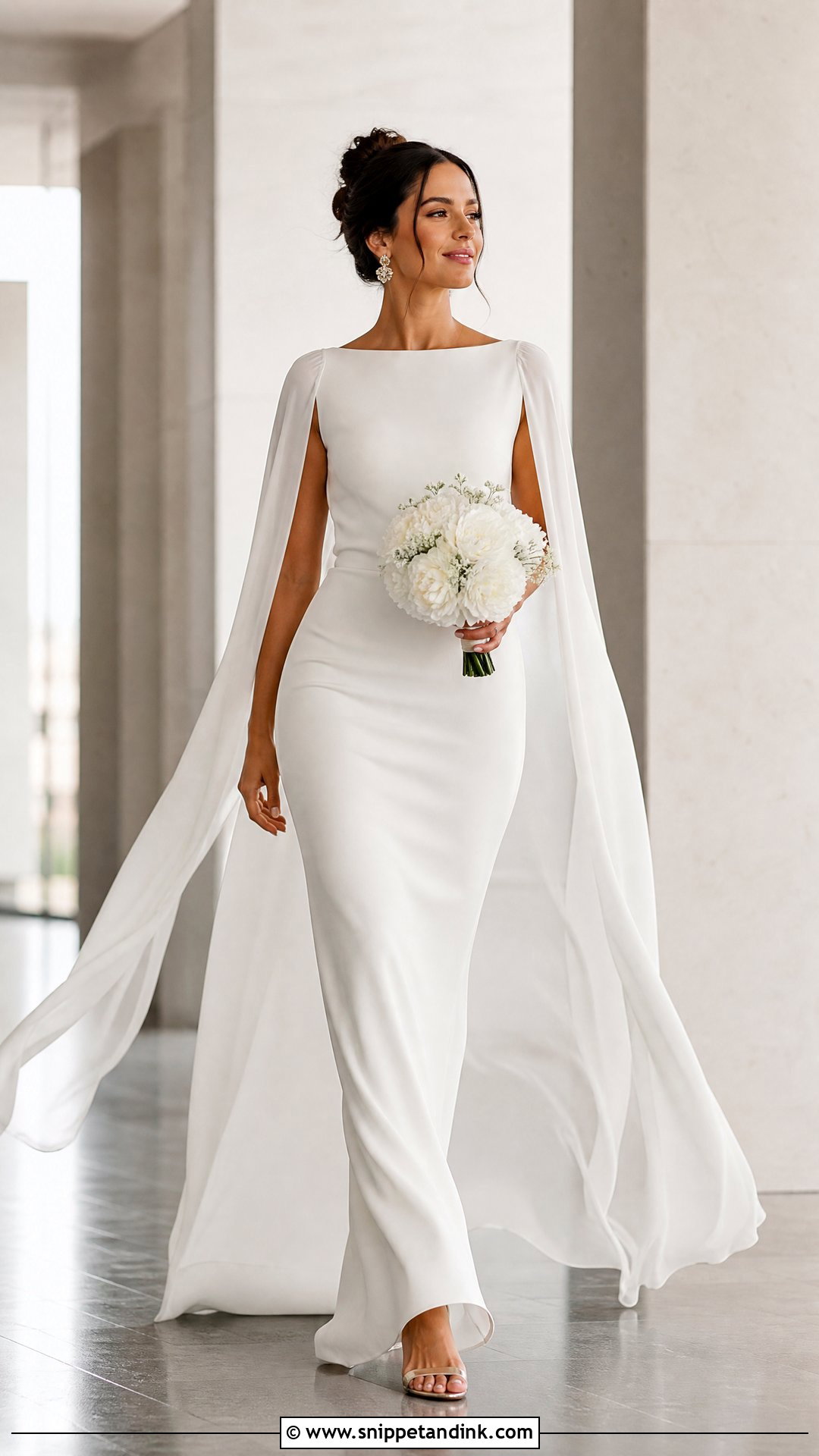 Cape Sleeve Column Wedding Dress - Snippet and Ink - 20 Unique Wedding Dresses with Sleeves
