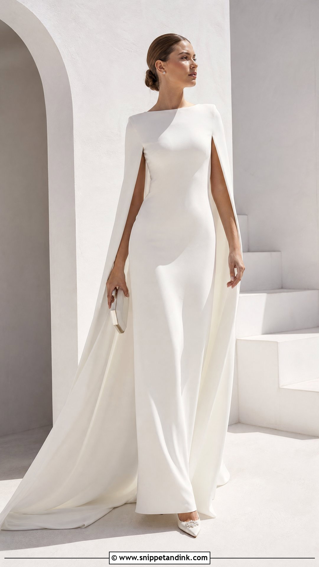 Cape Sleeve Column Wedding Dress - Snippet and Ink - 20 Wedding Dress for Tall Bride Ideas