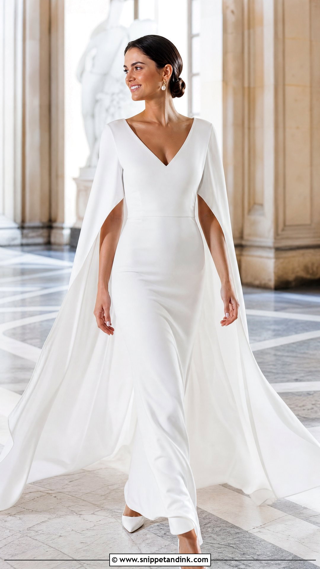 Cape Sleeve Column Wedding Dress for Broad Shoulders - Snippet and Ink - 20 Wedding Dresses for Broad Shoulders