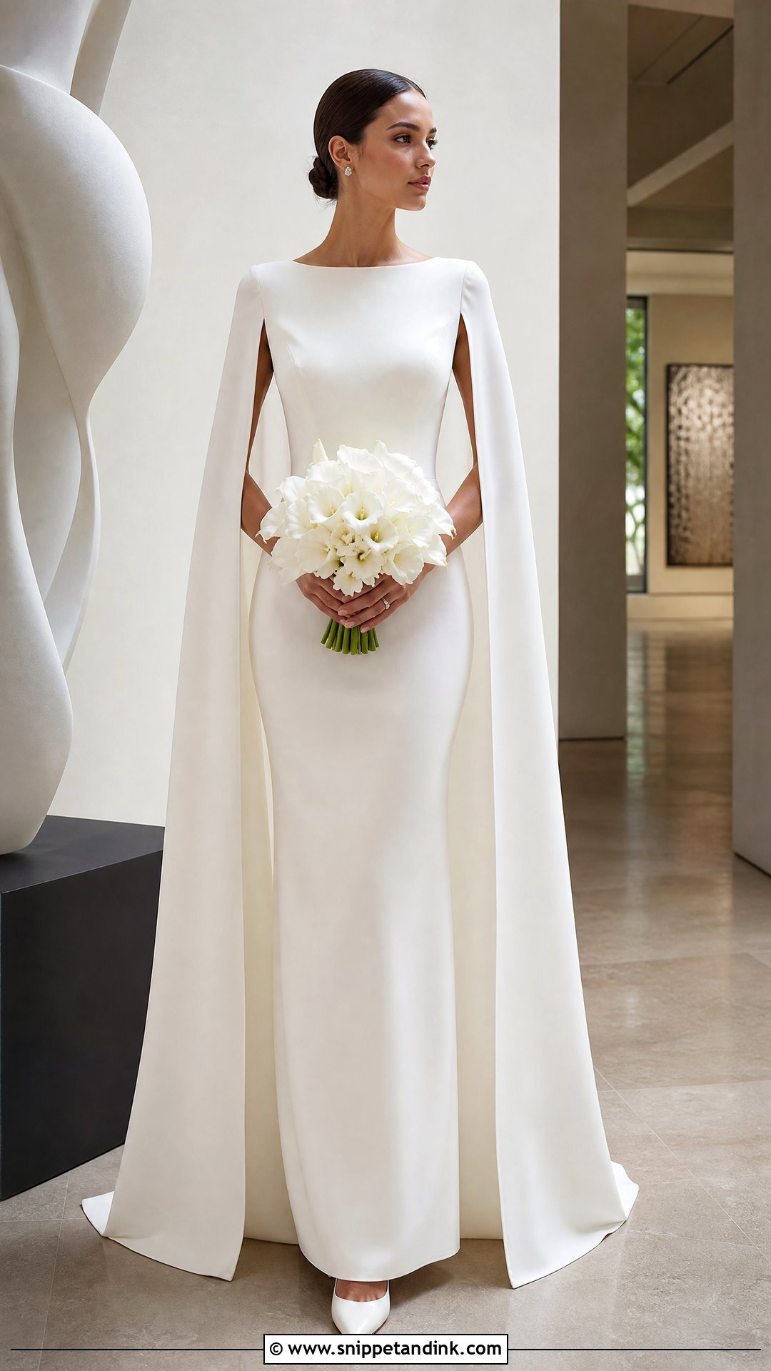 Cape Sleeve Crepe Wedding Dress - Snippet and Ink - 25 Luxurious Wedding Dress Ideas