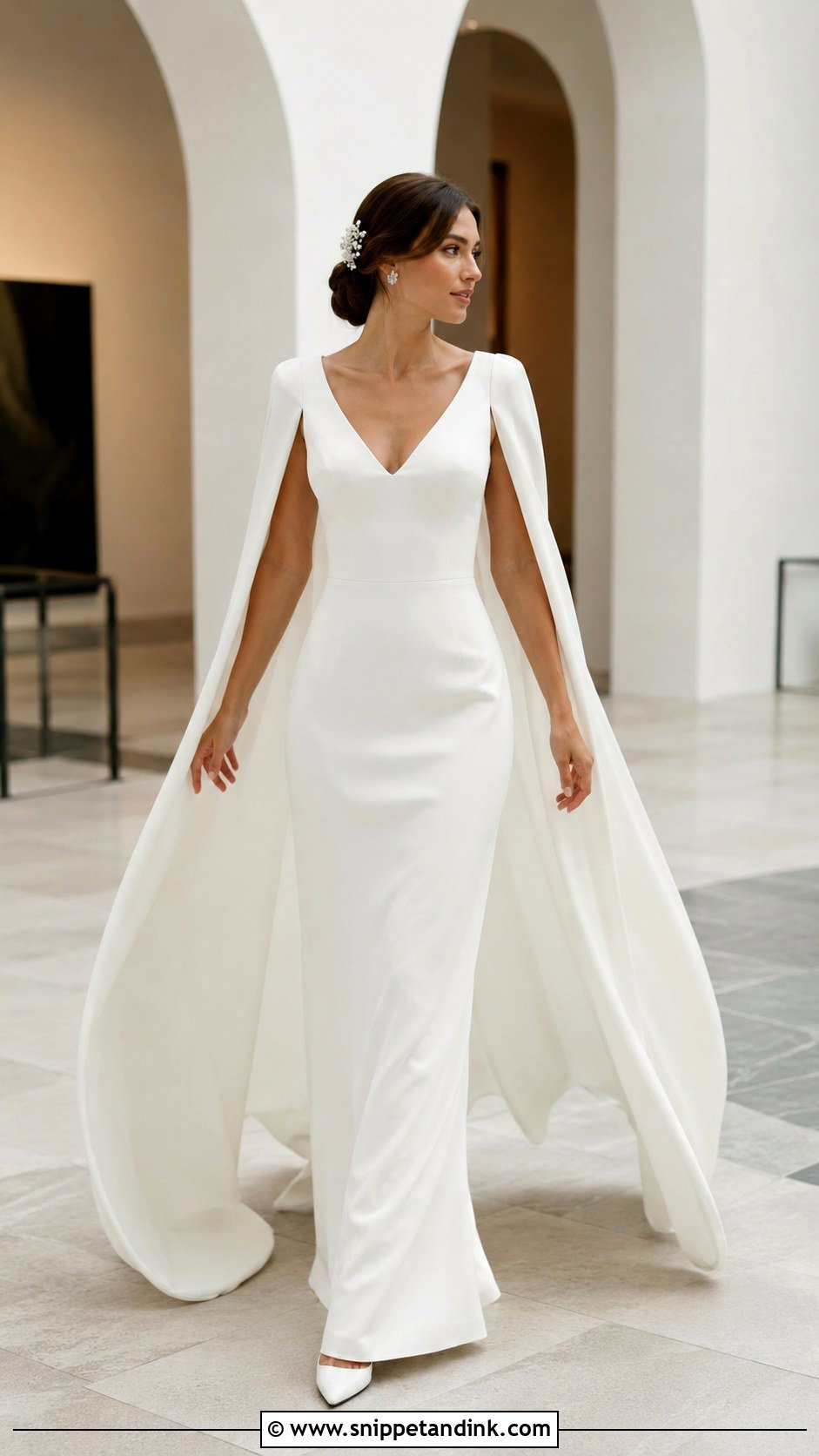 Cape Sleeve Crepe Wedding Dress - Snippet and Ink - 20 Elegant Romantic Wedding Dresses