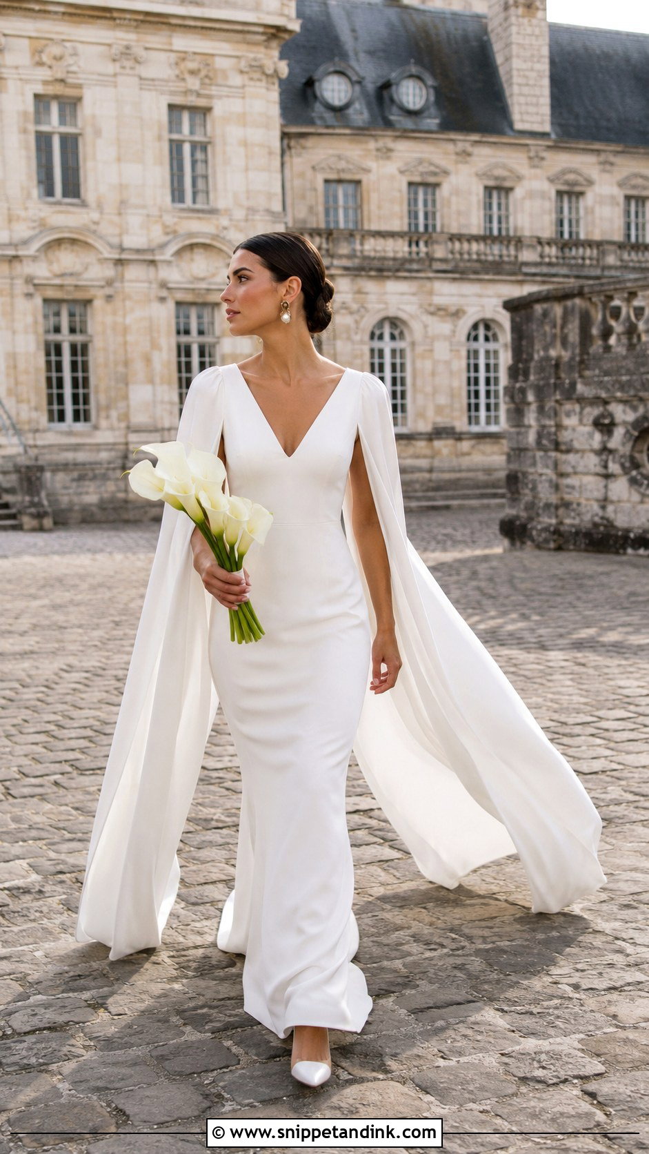 Cape Sleeve Crepe Wedding Dress - Snippet and Ink - 20 France Wedding Dress Ideas