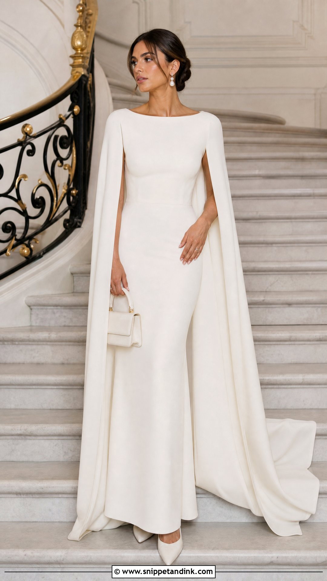 Cape Sleeve Crepe Wedding Dress - Snippet and Ink - 20 Unique Modern Wedding Dress Ideas
