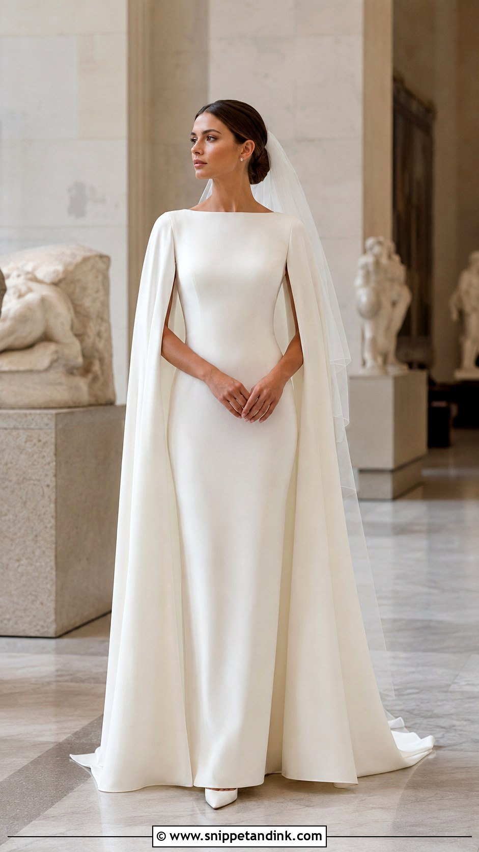 Cape Sleeve Crepe Wedding Dress - Snippet and Ink - 20 Modern Chic Wedding Dress Ideas