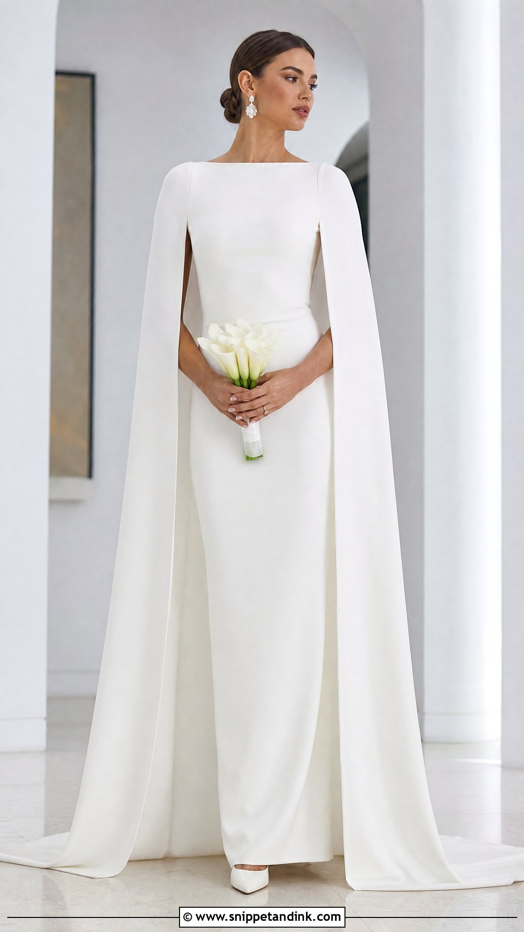 Cape Sleeve Crepe Wedding Dress - Snippet and Ink - 20 No Lace Wedding Dress Ideas