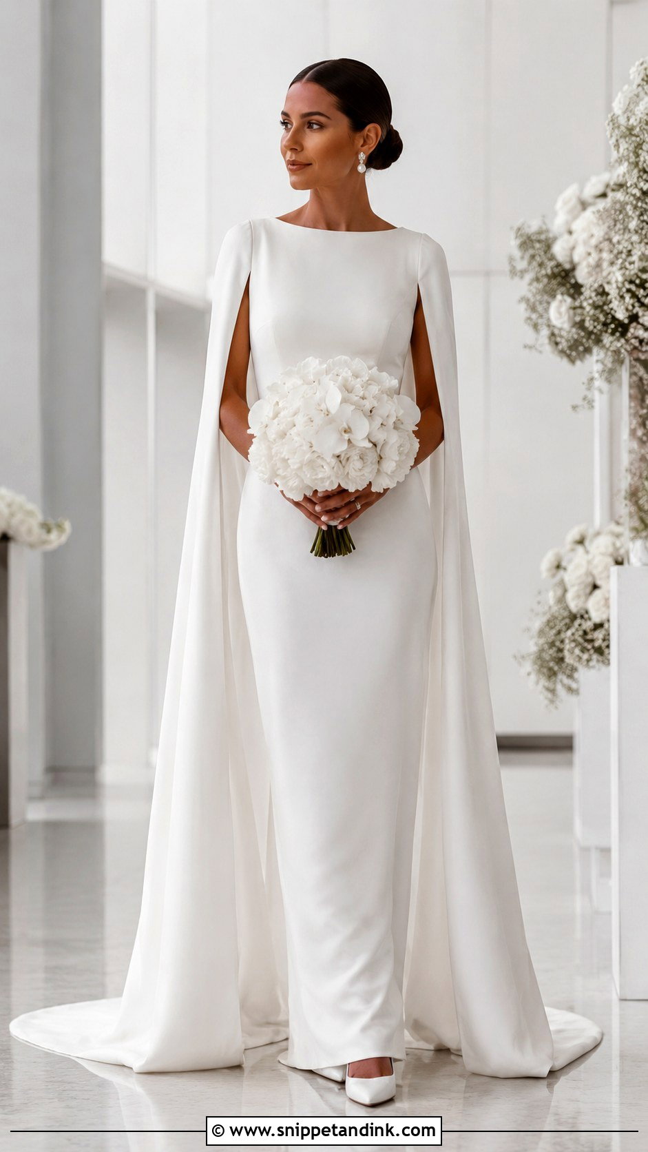 Cape Sleeve Crepe Wedding Dress - Snippet and Ink - 20 Romantic Wedding Dress with Sleeves
