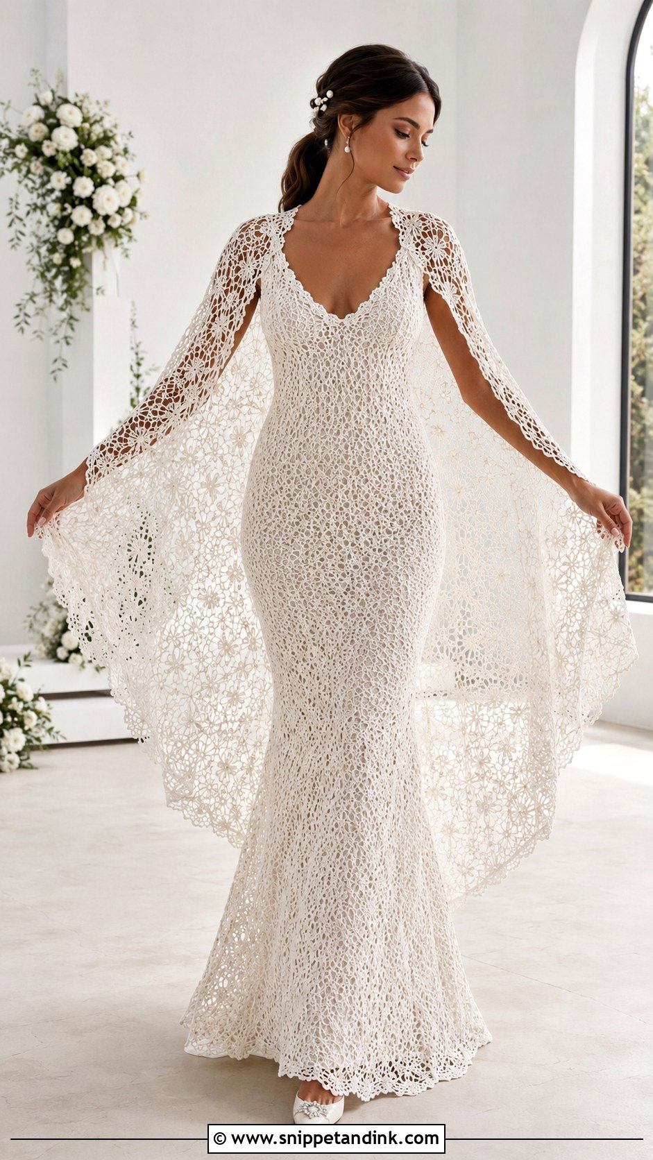 Cape Sleeve Crochet Wedding Dress - Snippet and Ink - 20 DIY Crochet Wedding Dress Ideas