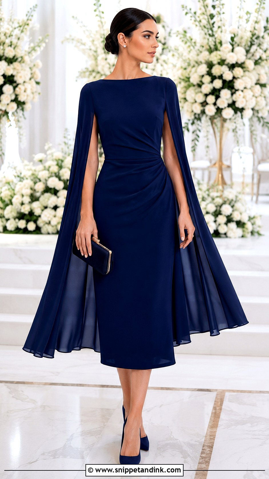 Cape Sleeve Dress Wedding Guest Outfit - Snippet and Ink - 20 Dress Outfits for Wedding