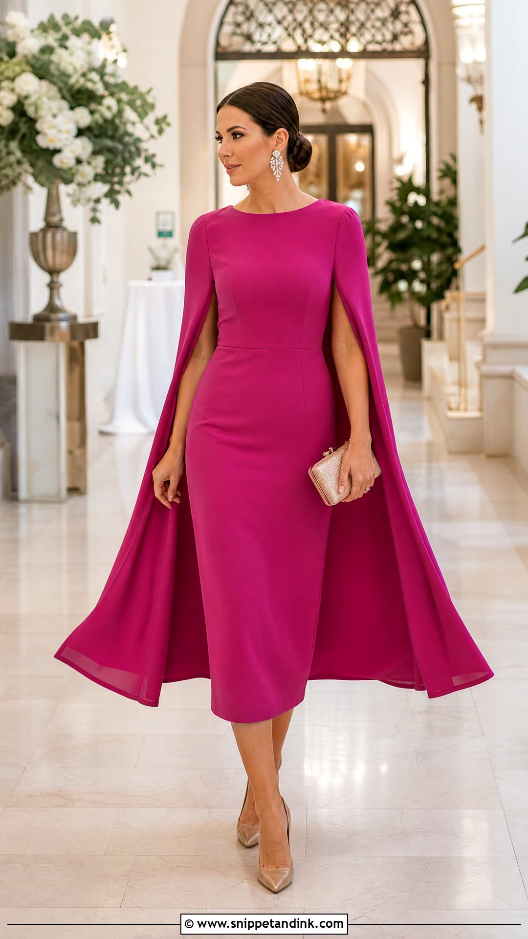 Cape Sleeve Dress Wedding Party Outfit - Snippet and Ink - 20 Ootd Wedding Party Ideas