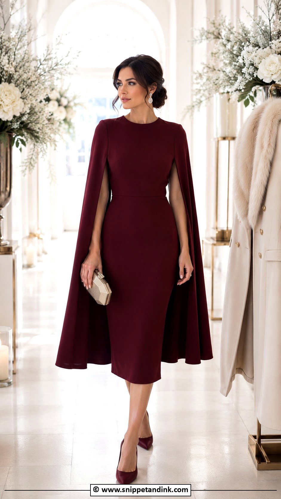 Cape Sleeve Dress With Pointed Heels - Snippet and Ink - 35 Winter Wedding Dress Ideas