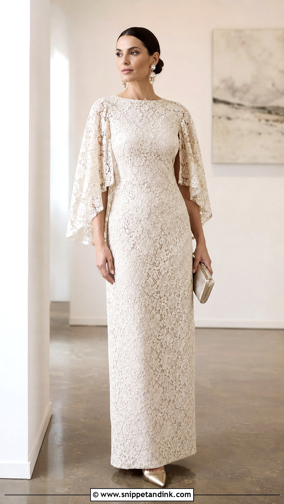 Cape Sleeve Dry Lace Gown - Snippet and Ink - 20 Dry Lace Gown Styles