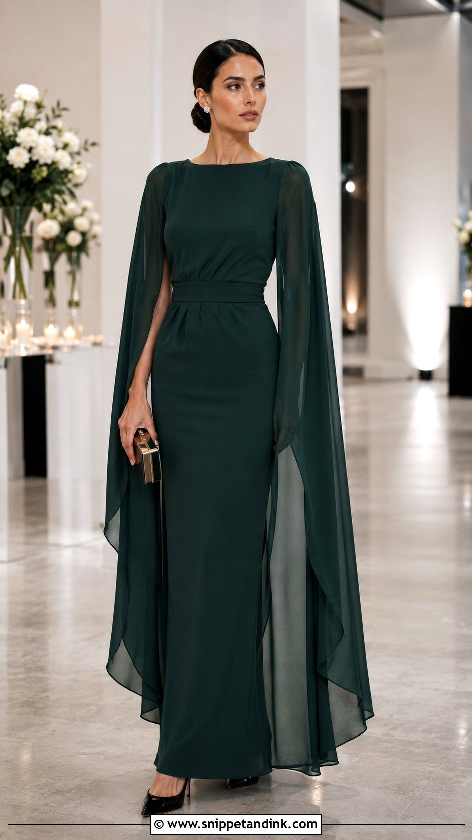 Cape Sleeve Evening Gown - Snippet and Ink - 20 New Gown Design Ideas