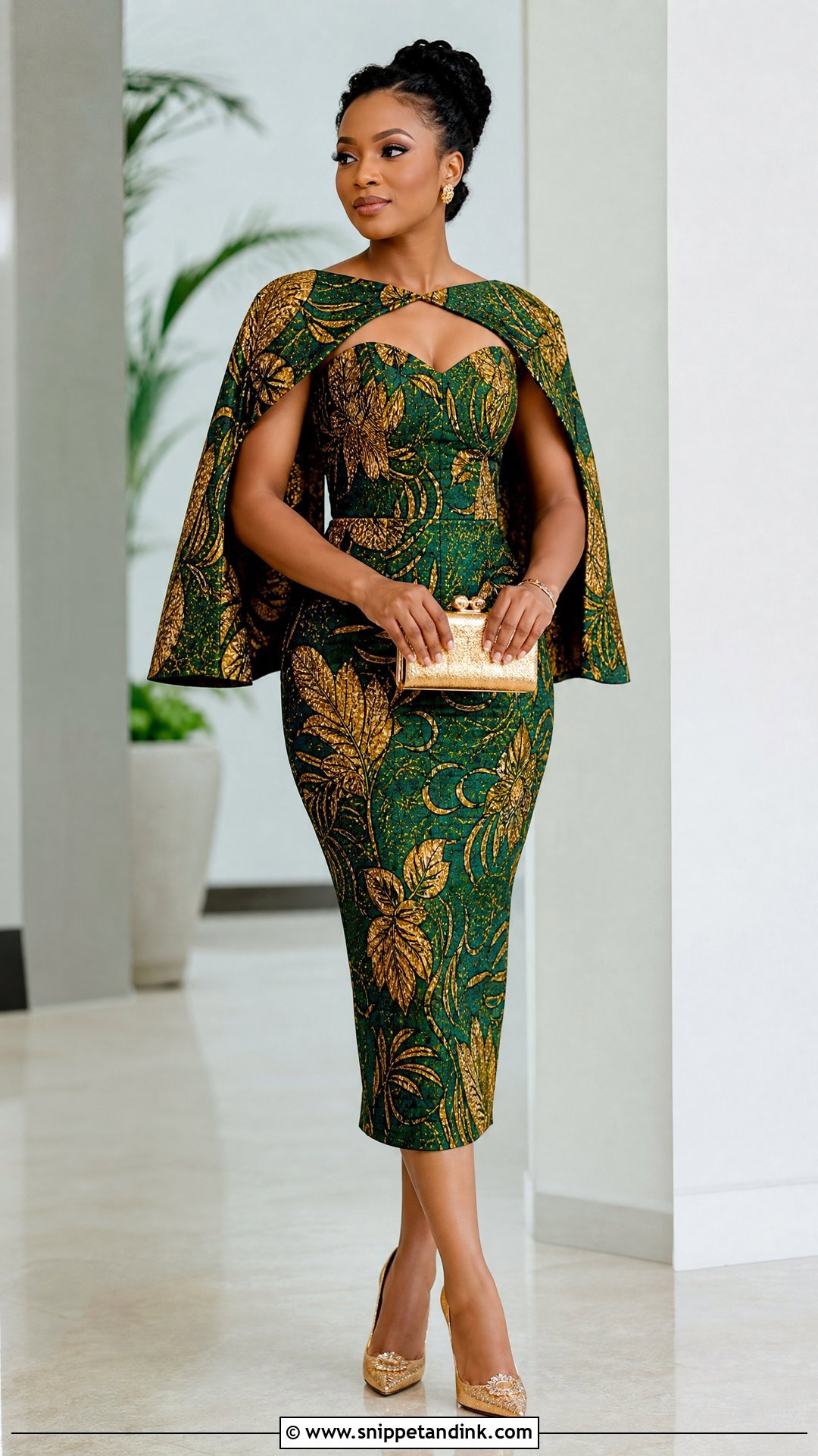 Cape Sleeve Fitted Ankara Gown - Snippet and Ink - 25 Fitted Ankara Gowns