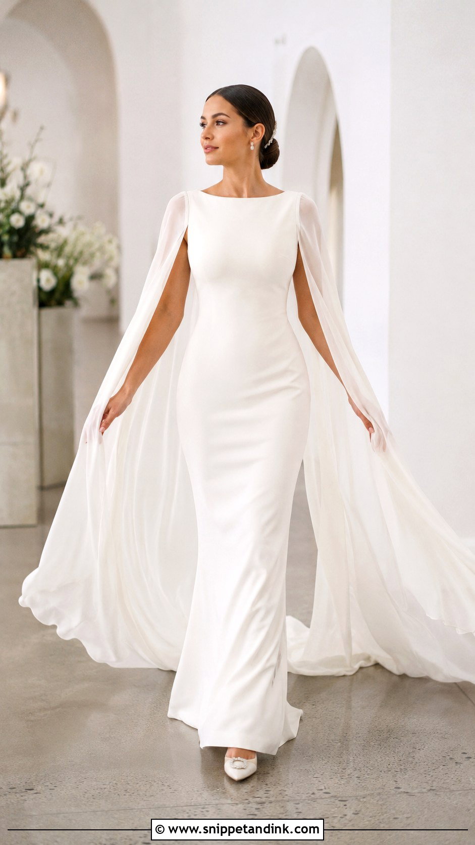 Cape Sleeve Fitted Wedding Gown - Snippet and Ink - 20 Fitted Wedding Gown Ideas