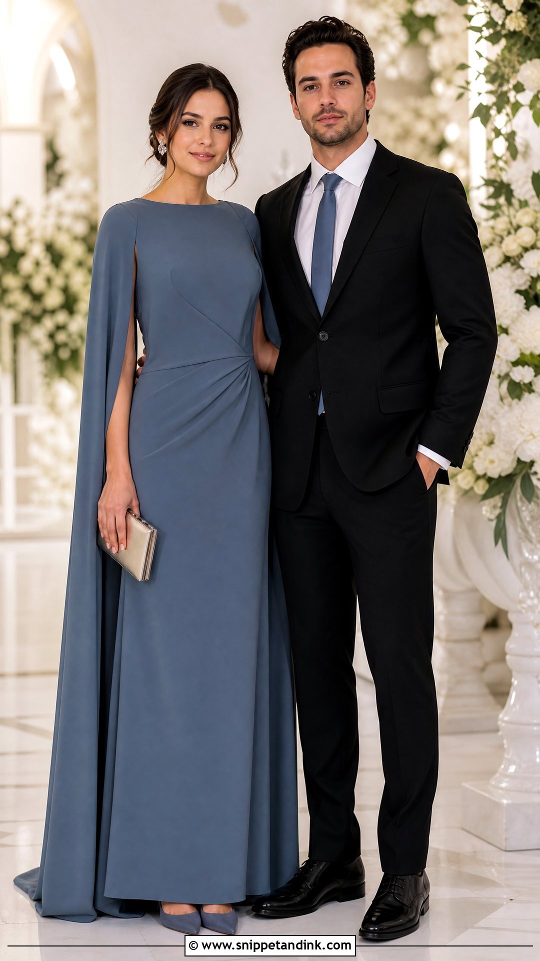 Cape Sleeve Gown and Black Suit - Snippet and Ink - 20 Principal Sponsors Wedding Attire Ideas