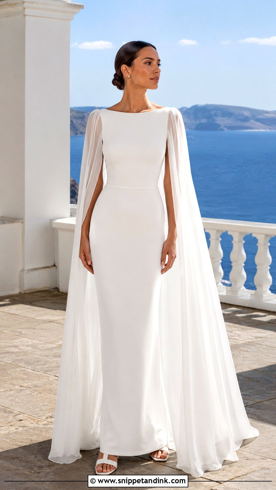 Cape Sleeve Greece Wedding Dress - Snippet and Ink - 20 Greece Wedding Dress Ideas