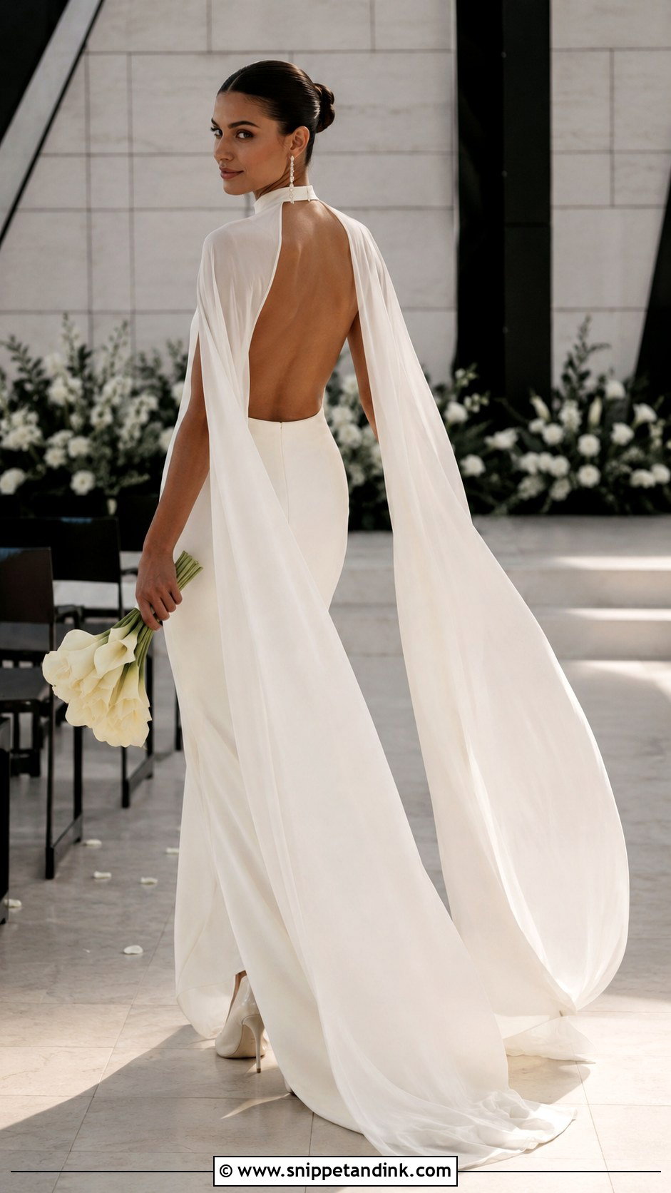 Cape Sleeve High Neck Backless Wedding Dress - Snippet and Ink - 20 High Neck Backless Wedding Dress Ideas