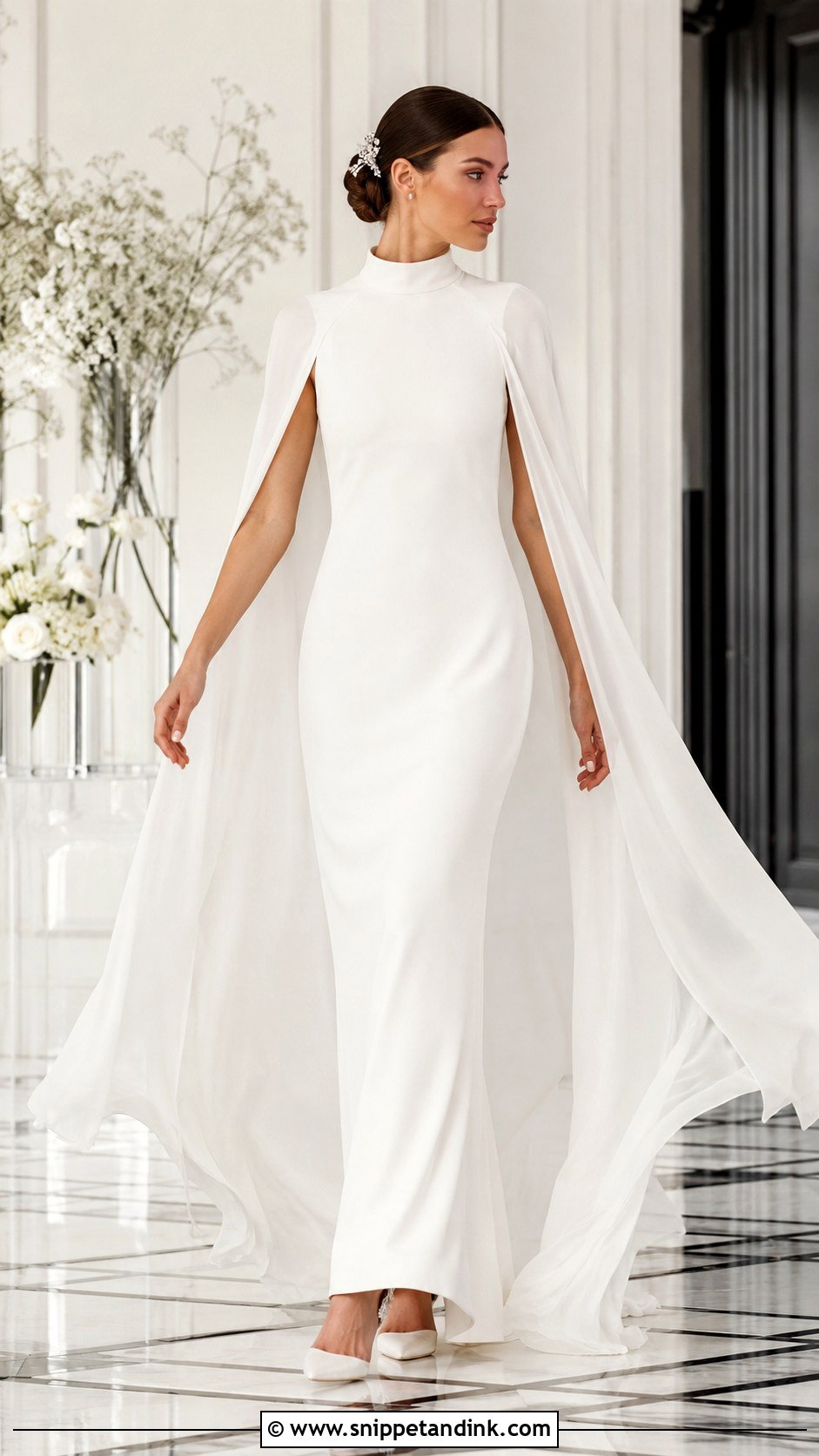 Cape Sleeve High Neck Wedding Gown - Snippet and Ink - 20 High Neck Wedding Gown Ideas