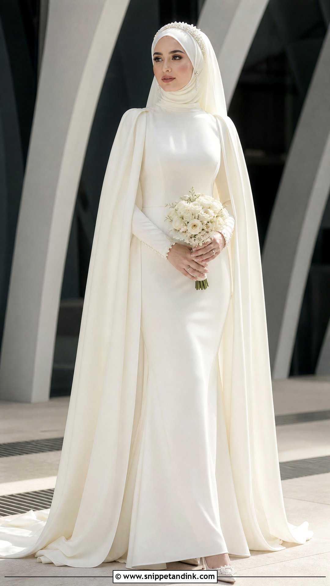 Cape Sleeve Hijabi Wedding Dress - Snippet and Ink - 25 Simple Hijabi Wedding Dress Ideas