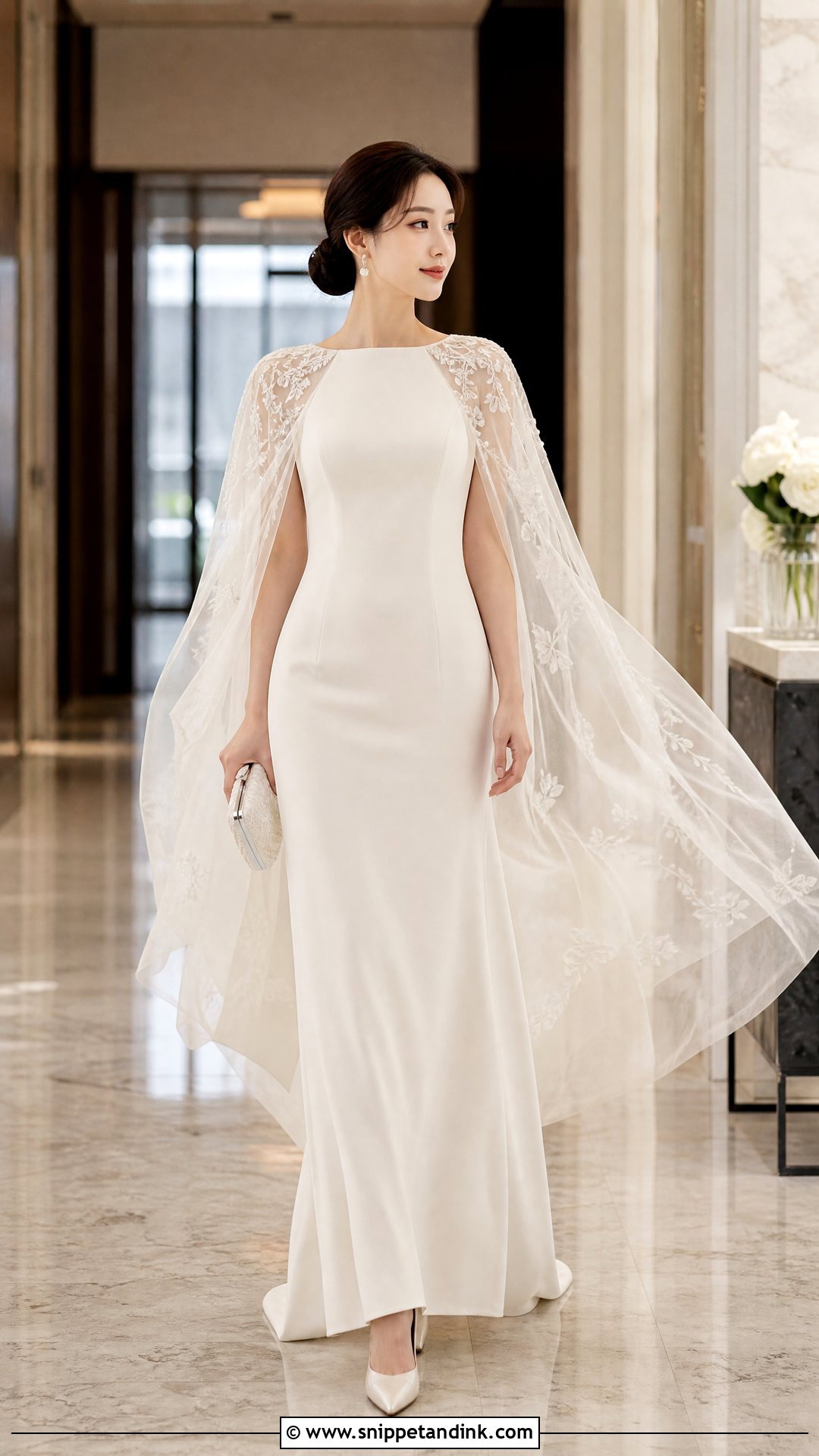 Cape Sleeve Korean Wedding Dress - Snippet and Ink - 25 Elegant Korean Wedding Dress Ideas