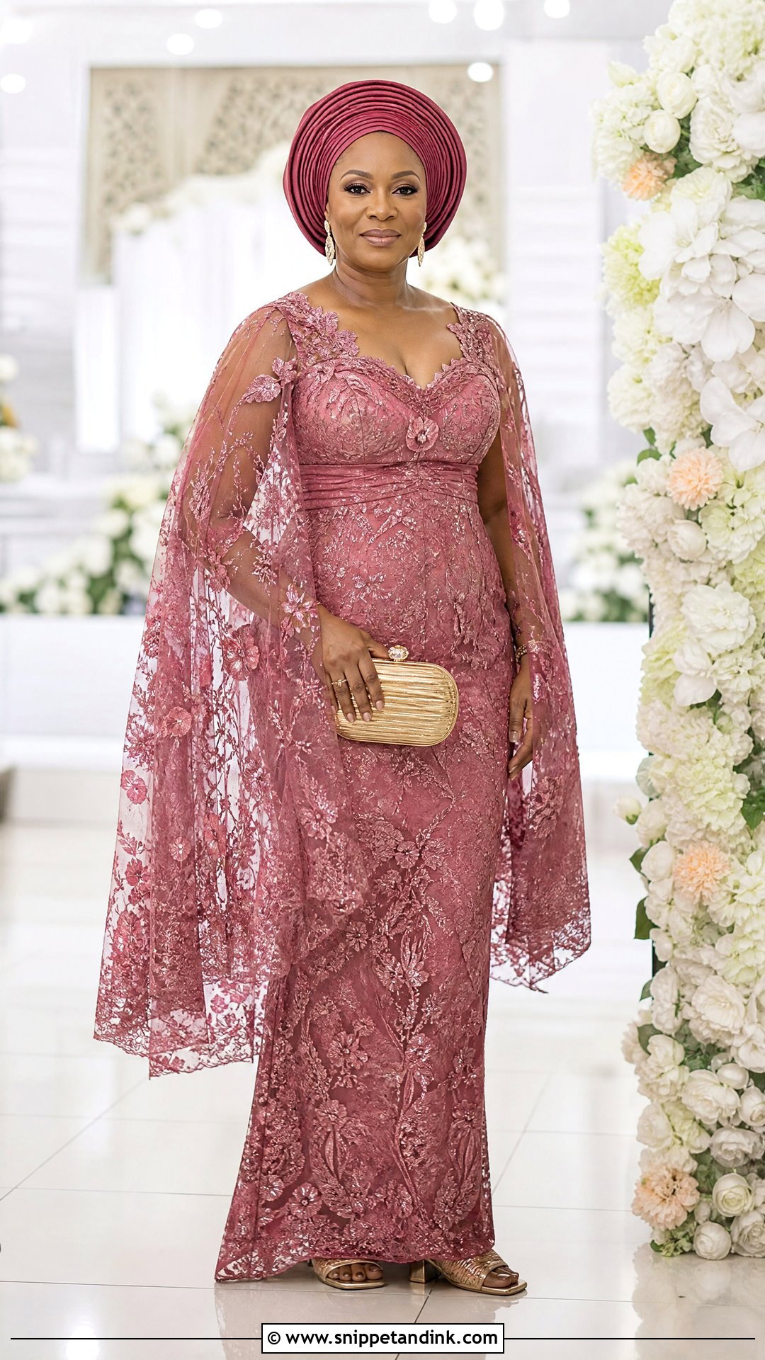 Cape Sleeve Lace Nigerian Wedding Outfit - Snippet and Ink - 20 Nigerian Wedding Outfits