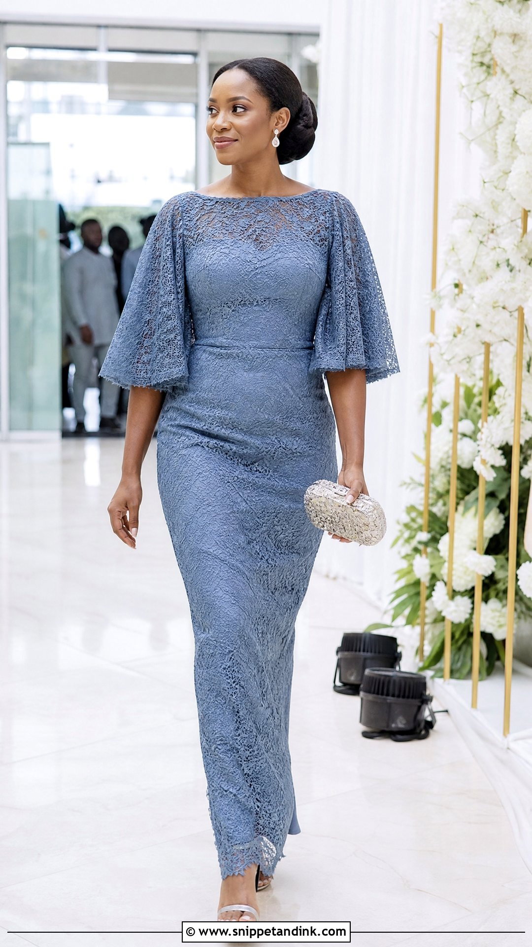 Cape Sleeve Lace Straight Gown - Snippet and Ink - 20 Owanbe Styles for Lace Straight Gown