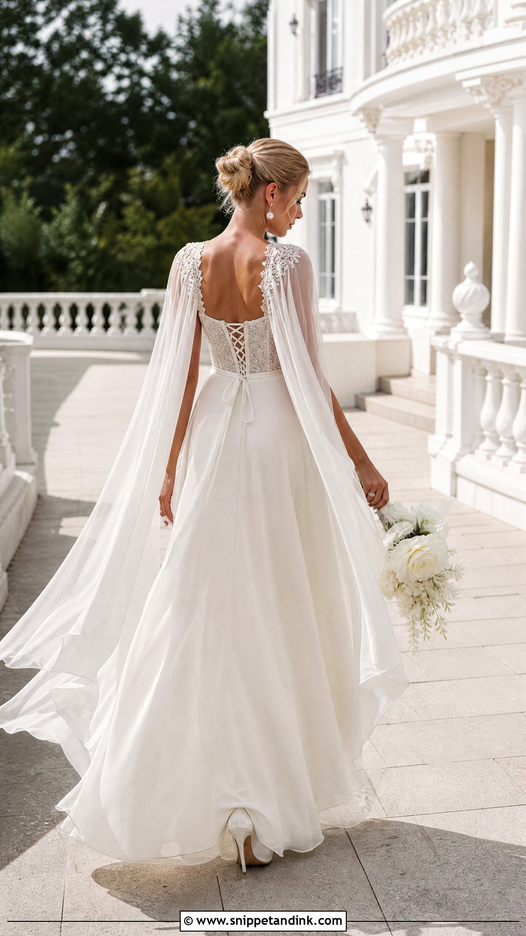 Cape Sleeve Lace Up Back Wedding Dress - Snippet and Ink - 20 Lace Up Back Wedding Dress Ideas