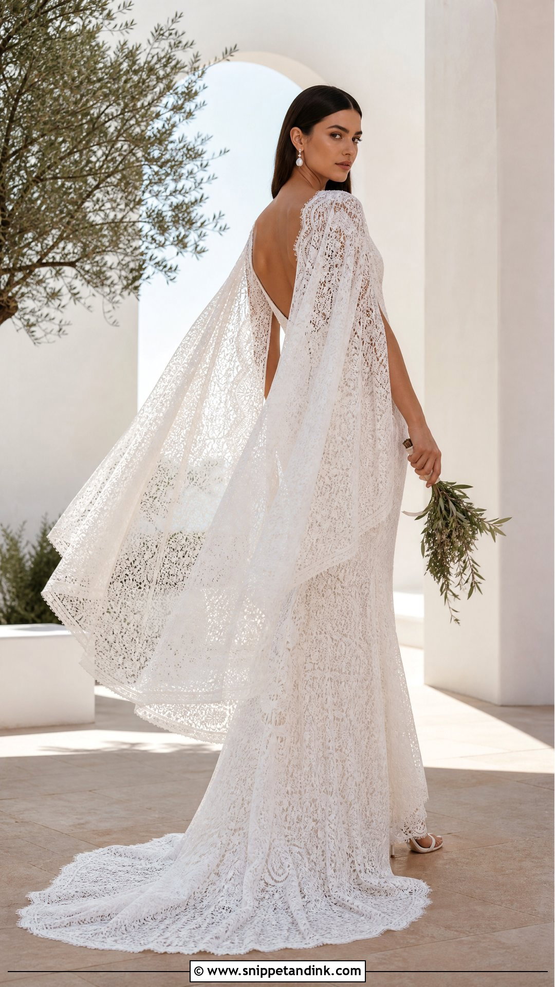 Cape Sleeve Lace Wedding Dress - Snippet and Ink - 25 70s Style Wedding Dress Ideas