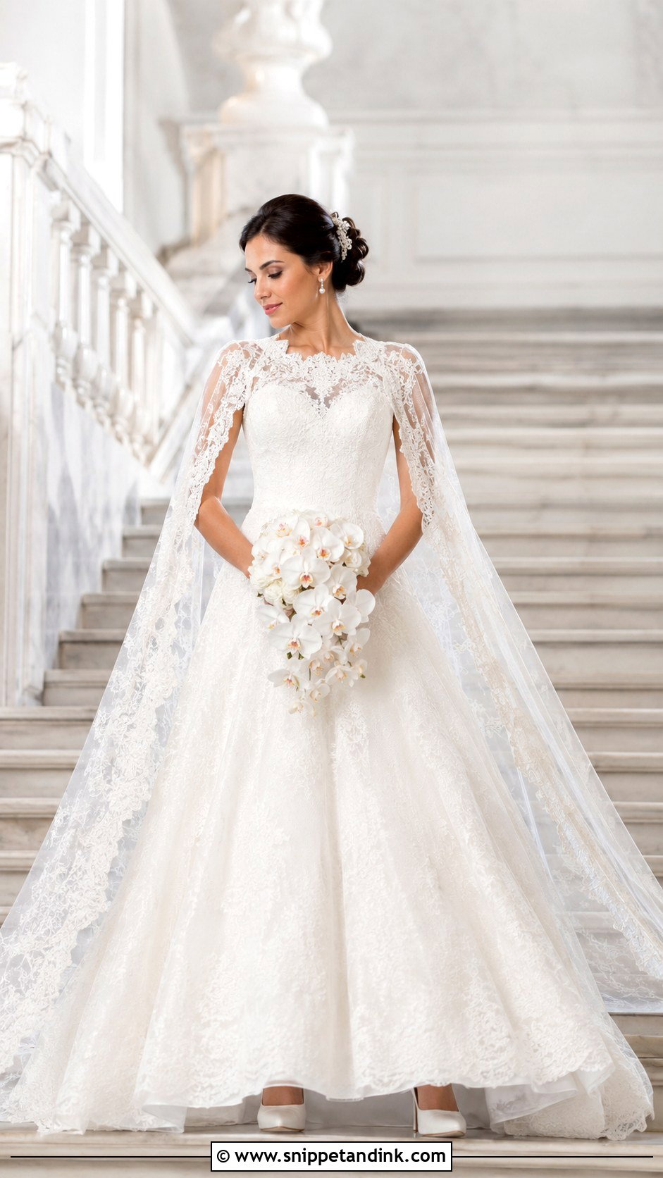 Cape Sleeve Lace Wedding Dress - Snippet and Ink - 20 Big Lace Wedding Dress Ideas