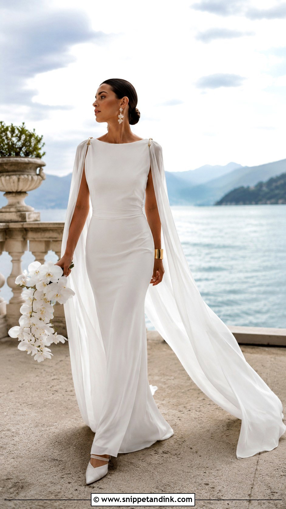 Cape Sleeve Lake Wedding Dress - Snippet and Ink - 20 Lake Wedding Dress Ideas
