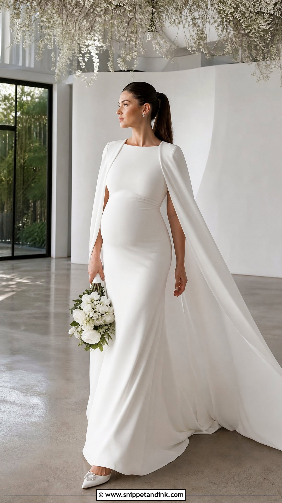 Cape Sleeve Maternity Bridal Gown - Snippet and Ink - 25 Maternity Bridal Gowns