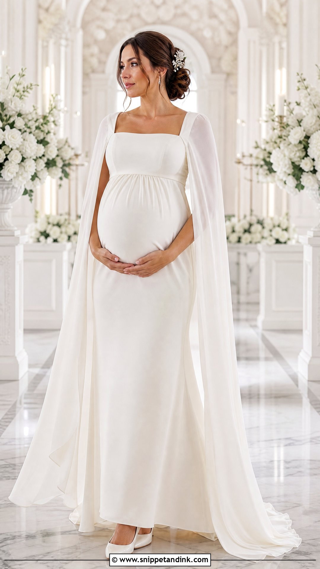 Cape Sleeve Maternity Wedding Dress - Snippet and Ink - 20 Pregnant Maternity Wedding Dress Ideas