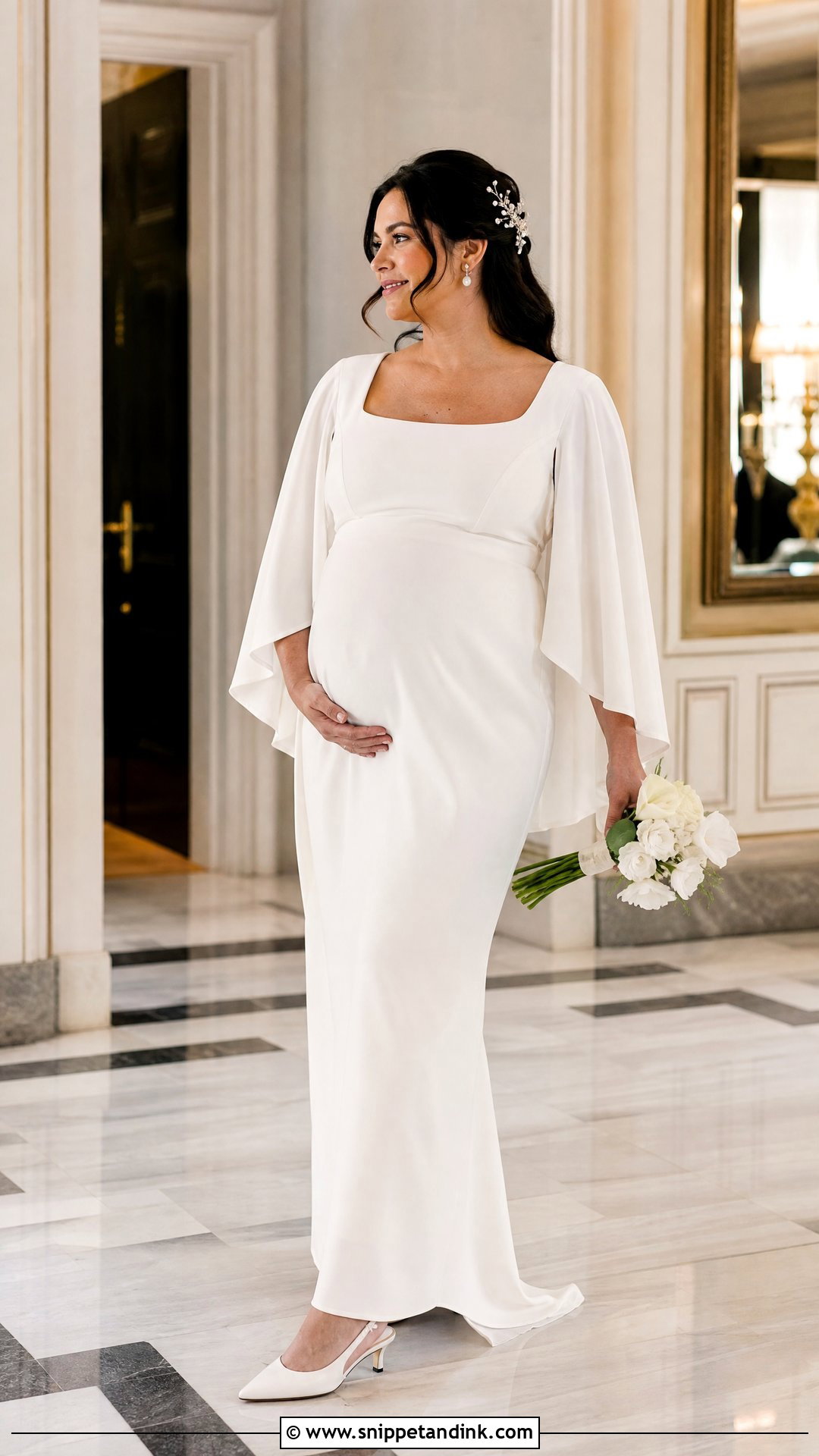 Cape Sleeve Maternity Wedding Dress - Snippet and Ink - 20 Simple Wedding Dress for Pregnant Bride Ideas