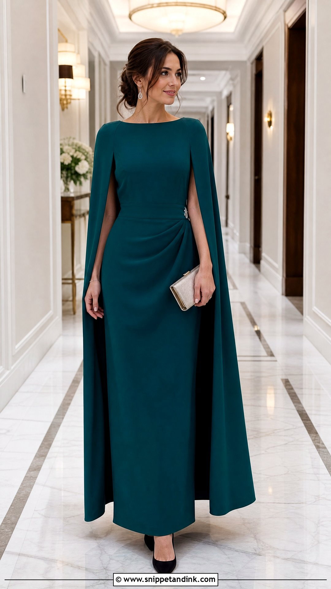 Cape Sleeve Maxi Dress With Elegant Pumps - Snippet and Ink - 20 Wedding Event Dresses