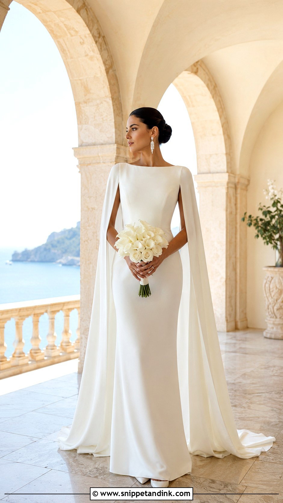 Cape Sleeve Mediterranean Wedding Dress - Snippet and Ink - 20 Mediterranean Wedding Dress Ideas
