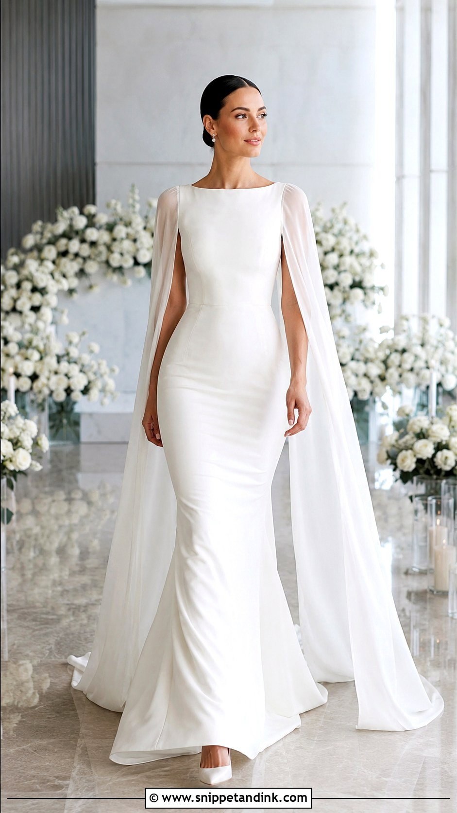 Cape Sleeve Mermaid Wedding Dress - Snippet and Ink - 25 Long Sleeve Mermaid Wedding Dress Ideas