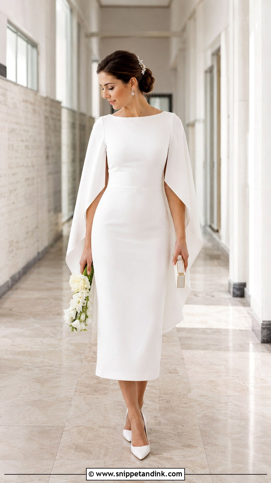Cape Sleeve Midi Court Wedding Gown - Snippet and Ink - 20 Court Wedding Gown Ideas