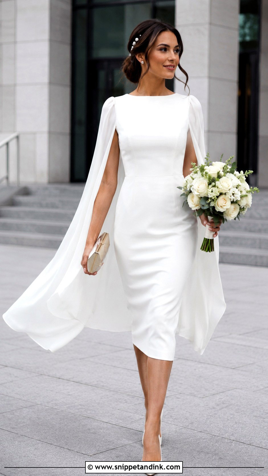 Cape Sleeve Midi Wedding Dress - Snippet and Ink - 20 Justice of the Peace Wedding Dress Ideas