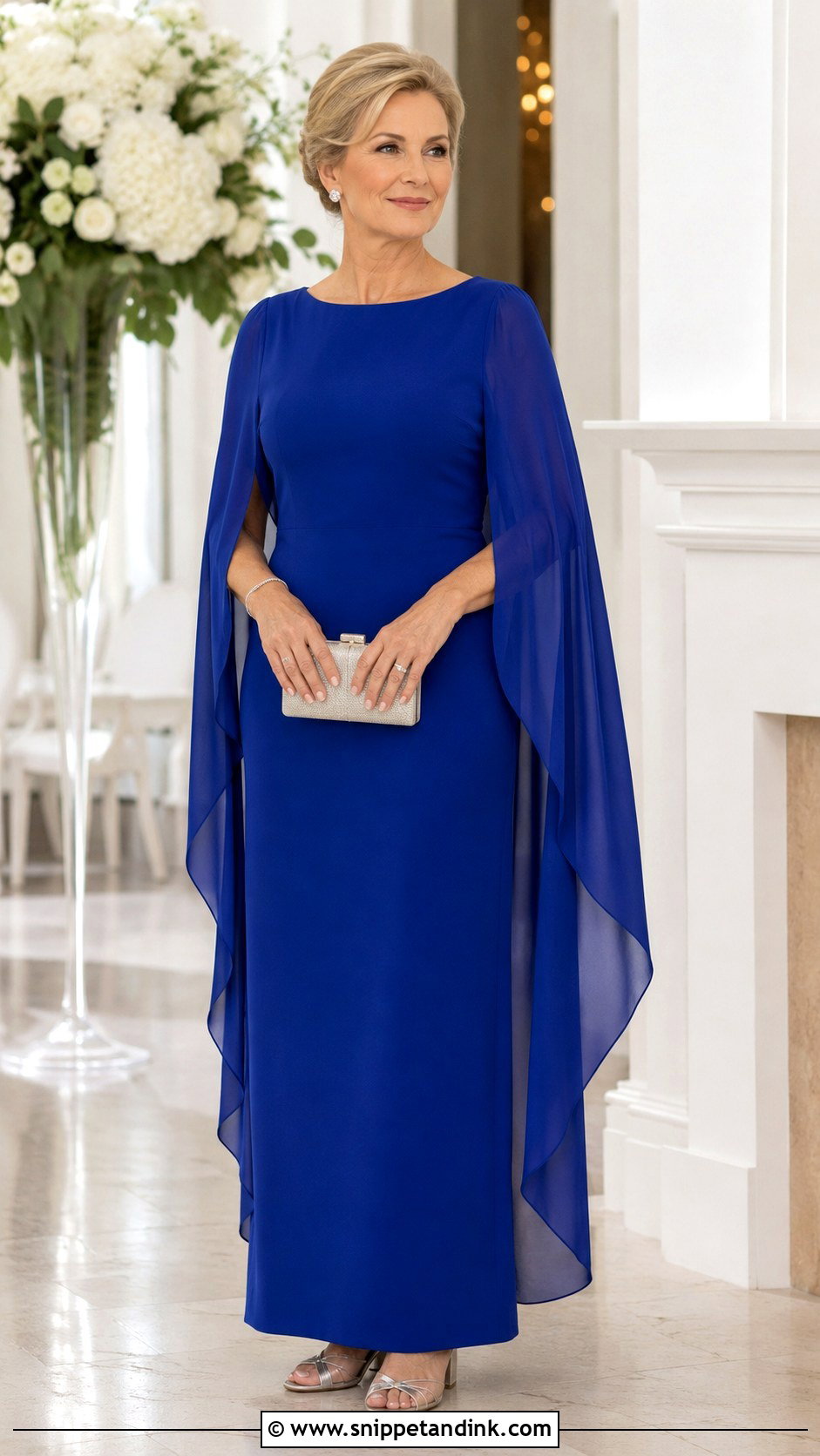 Cape Sleeve Mother Of The Bride Dress - Snippet and Ink - 20 Moms Wedding Dress Ideas