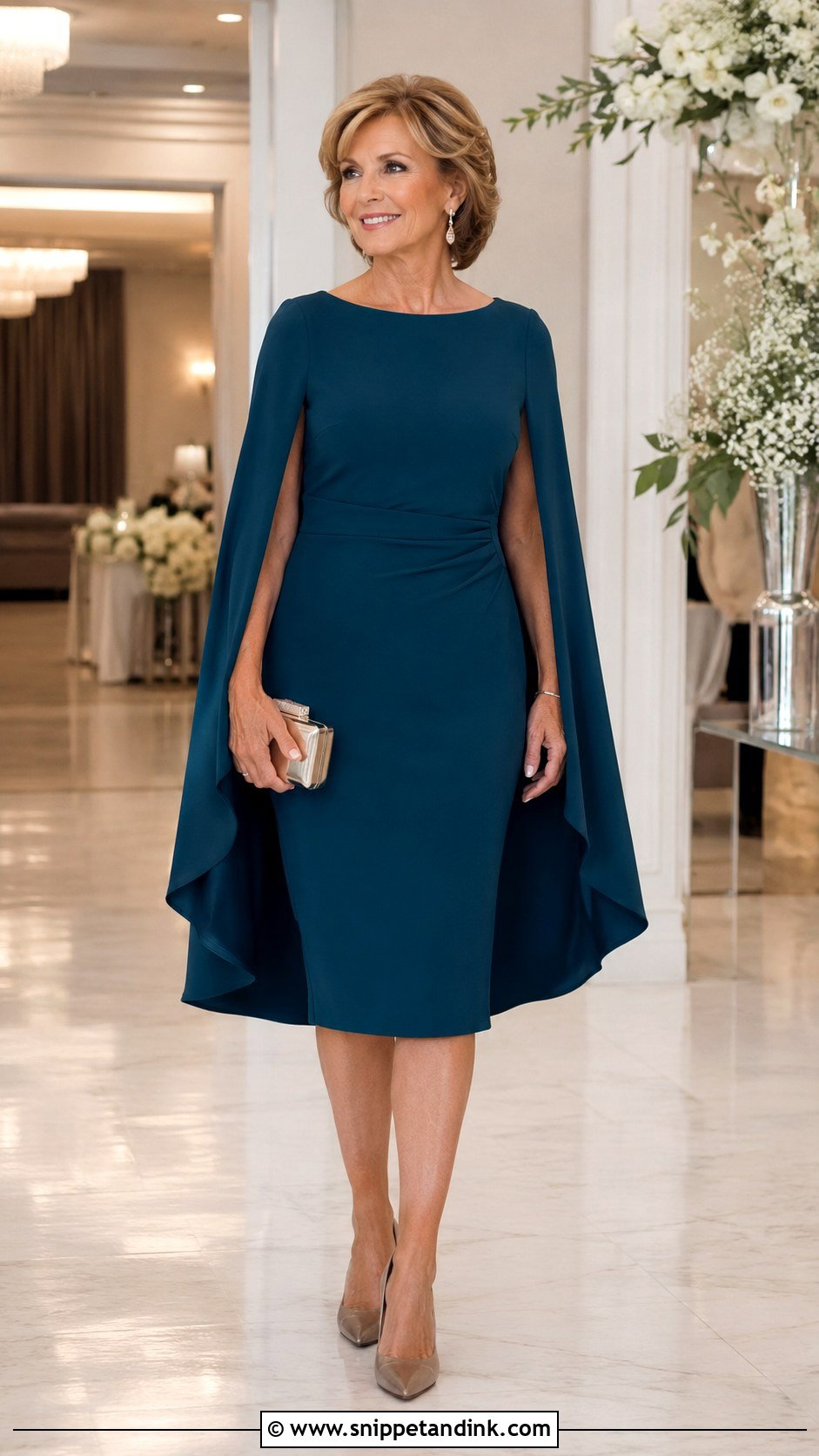 Cape Sleeve Mother Of The Bride Dress - Snippet and Ink - 20 Brides Mum Outfit Ideas