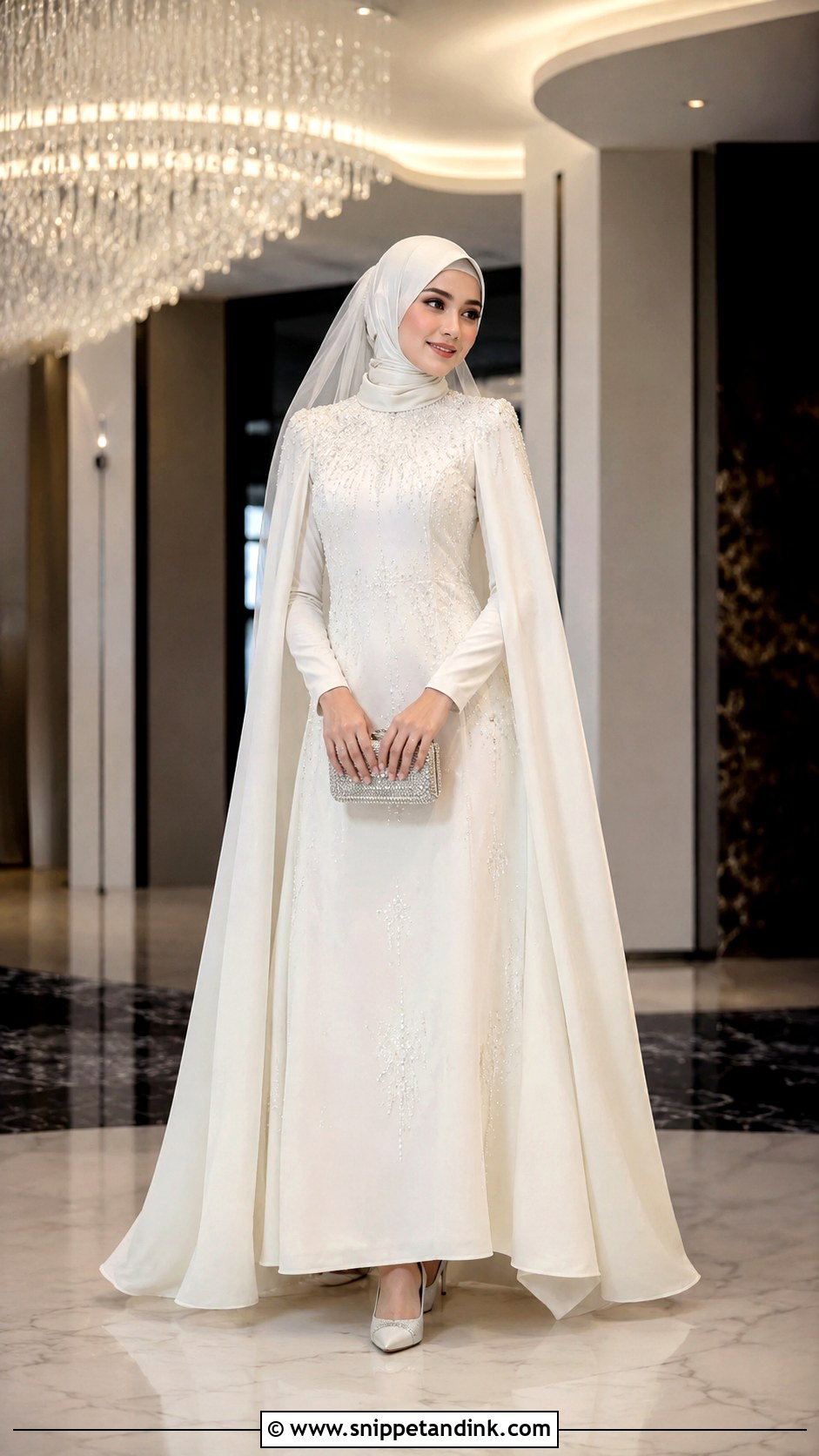 Cape Sleeve Muslim Wedding Gown - Snippet and Ink - 20 Malaysian Muslim Wedding Dress Ideas