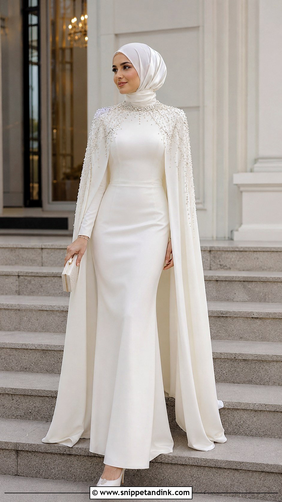 Cape Sleeve Muslimah Wedding Dress - Snippet and Ink - 20 Simple Muslimah Wedding Dress Ideas