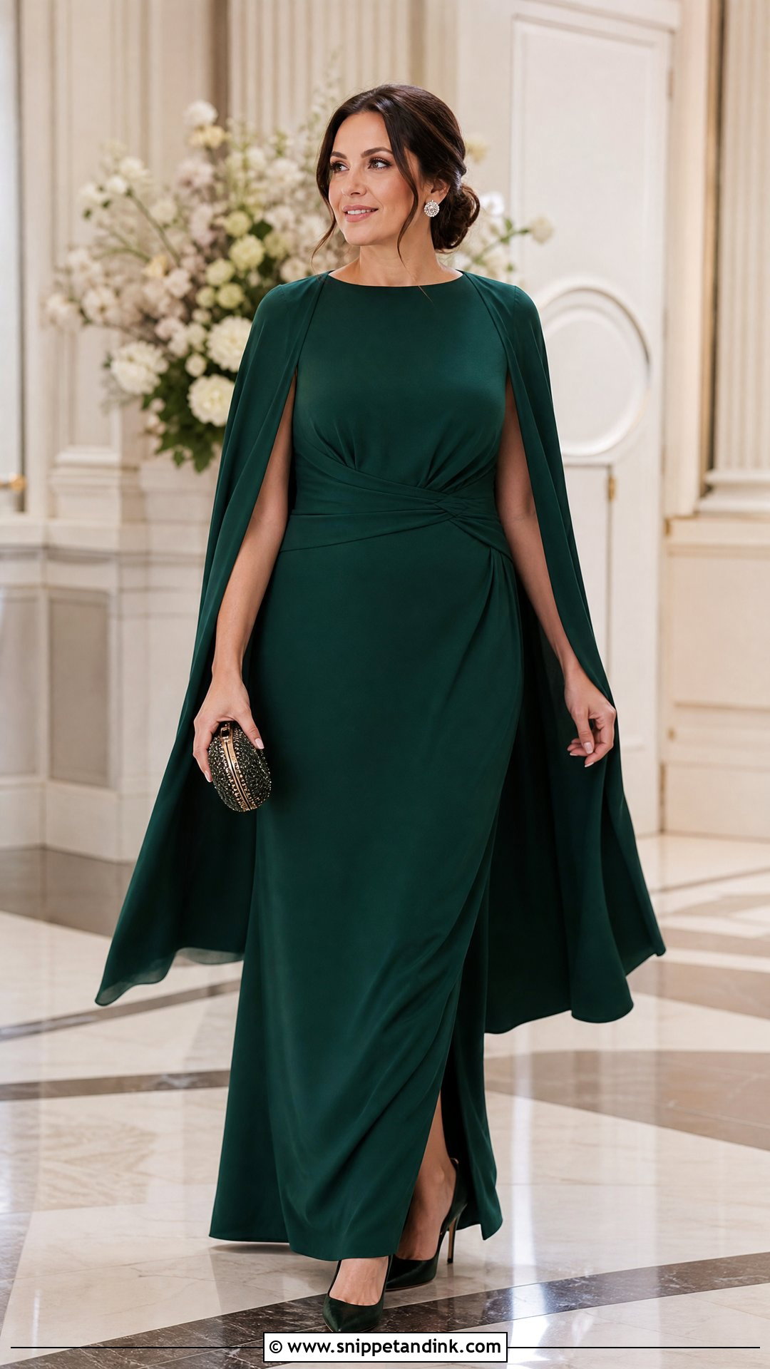 Cape Sleeve Postpartum Wedding Guest Dress With Low Pumps - Snippet and Ink - 20 Postpartum Dresses for Wedding