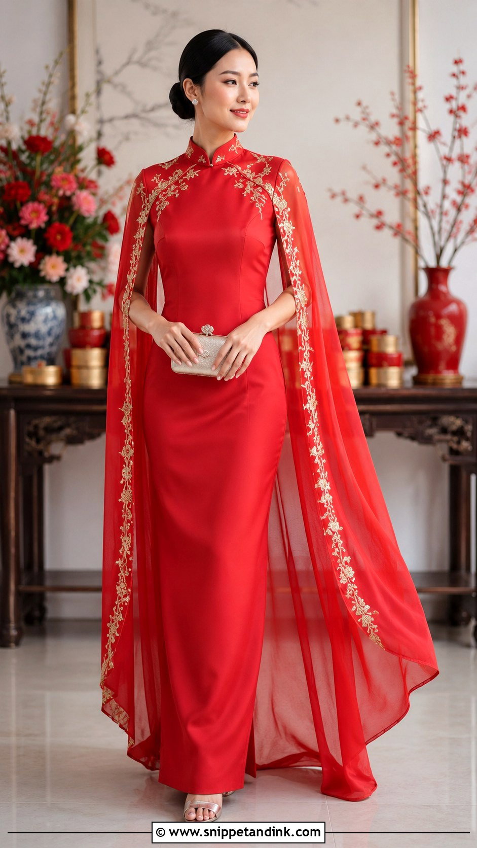Cape Sleeve Sangjit Dress - Snippet and Ink - 20 Modern Sangjit Dress Ideas